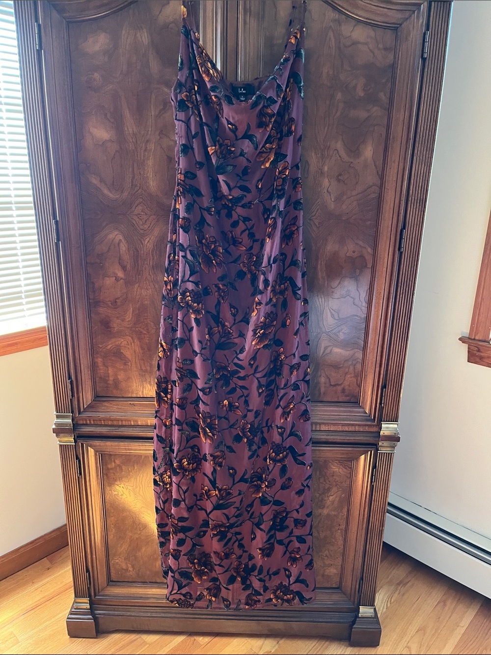 Lulu's Brown Floral Maxi Dress with Black & Gold & Green Accents